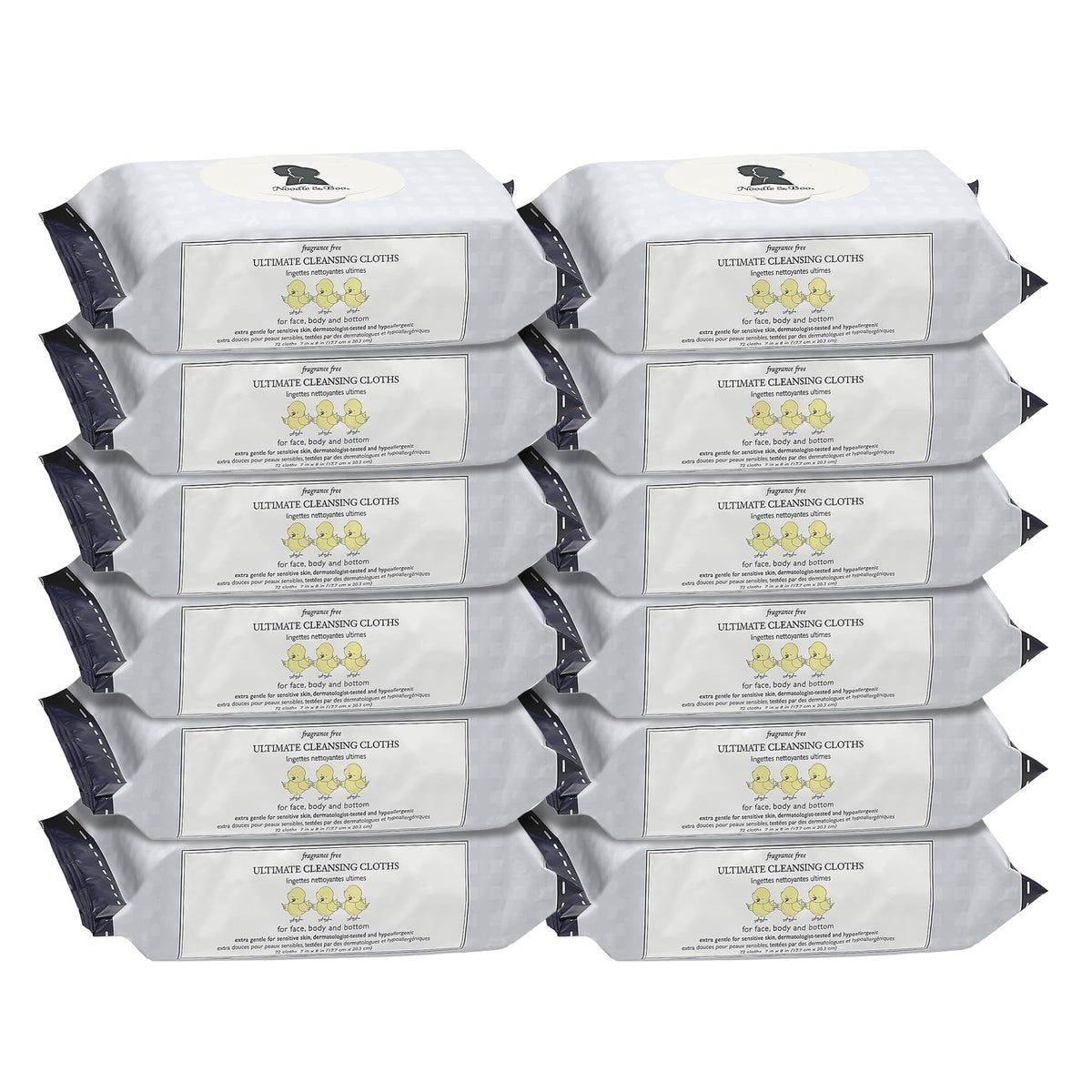 Noodle & Boo Ultimate Baby Cleansing Cloths front view, 12 pack