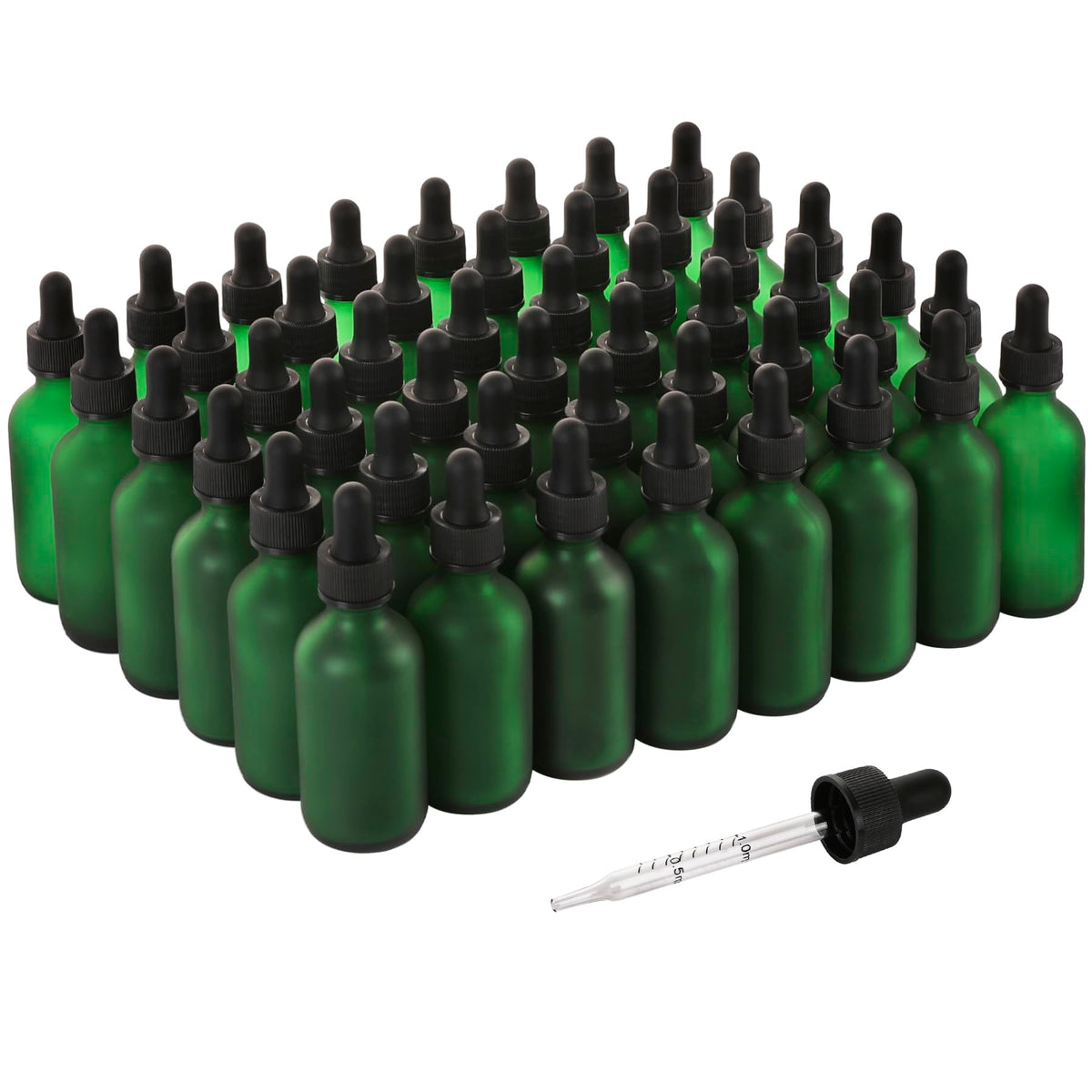 NOOEEISS 2oz Glass Dropper Bottle front view with green frosted finish