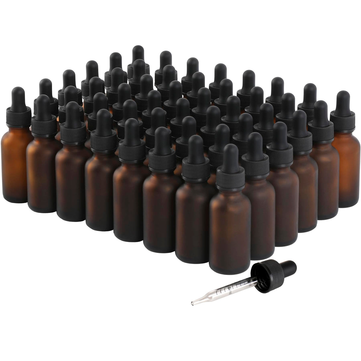 NOOEEISS 48 pack amber glass dropper bottles front view