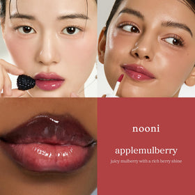 NOONI Korean Lip Oil Applemulberry in hand outdoors