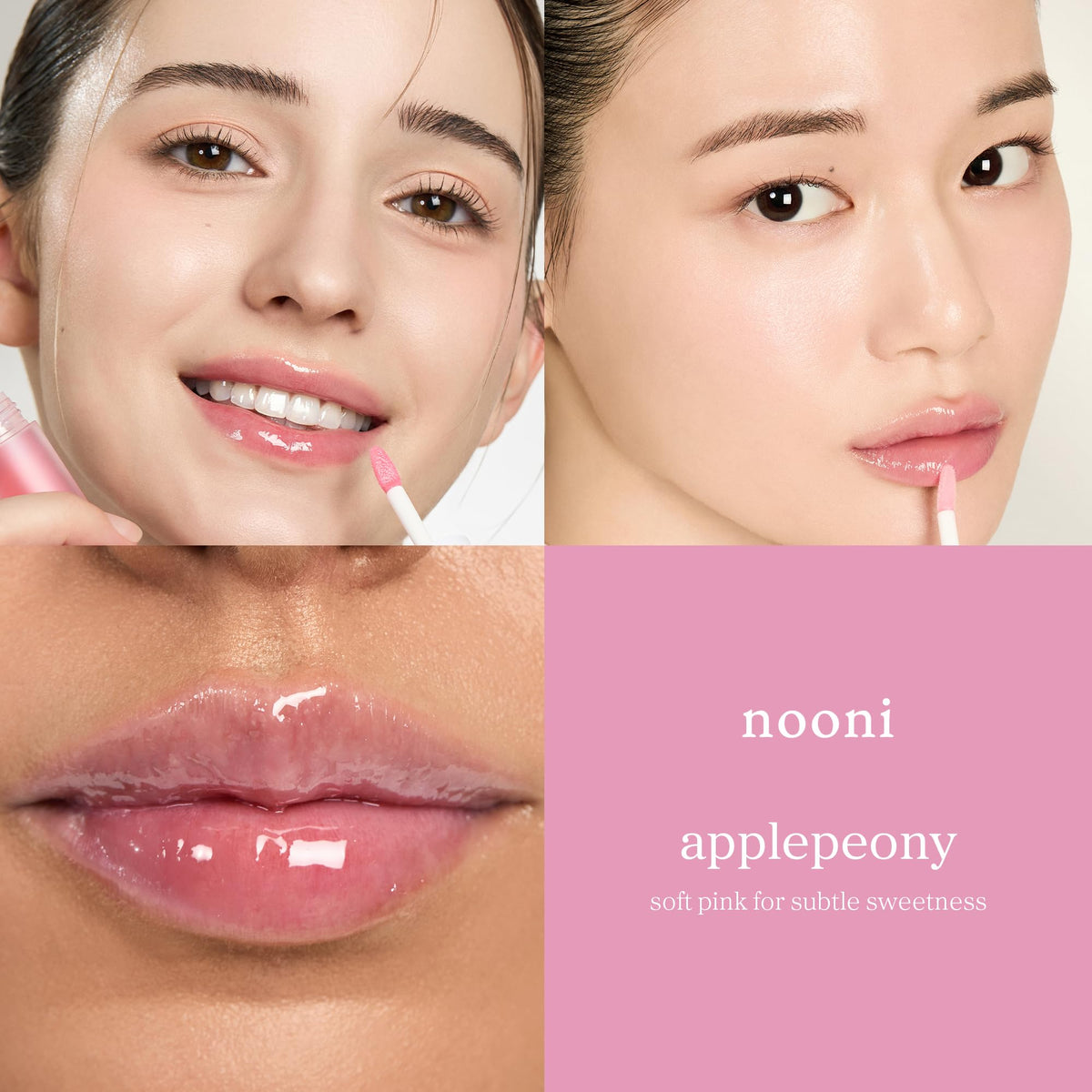 NOONI Korean Lip Oil Applepeony with apple and raspberry ingredients
