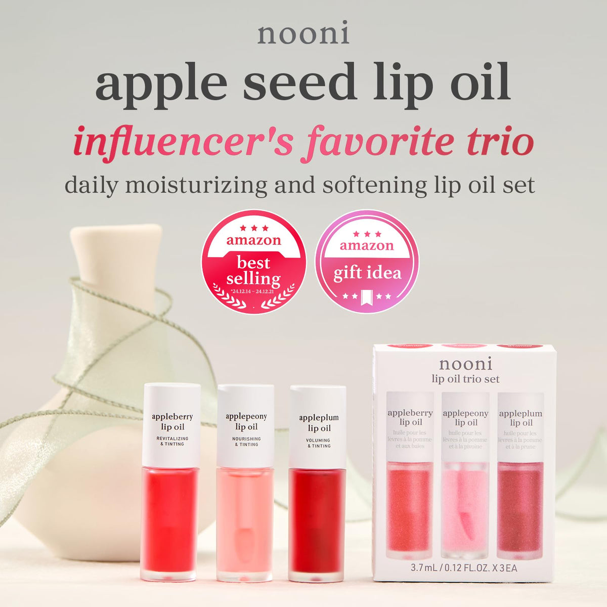 NOONI Lip Oil Set with swatches on skin