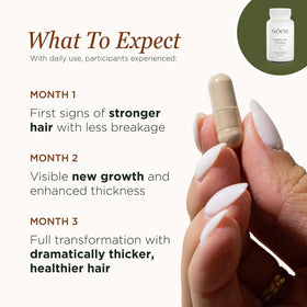 NOOR HAIR Healthy Hair Formula capsules on a wooden surface