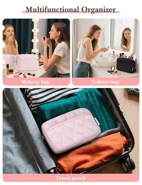 Noozion Makeup Bag front zipper pouch open with small items