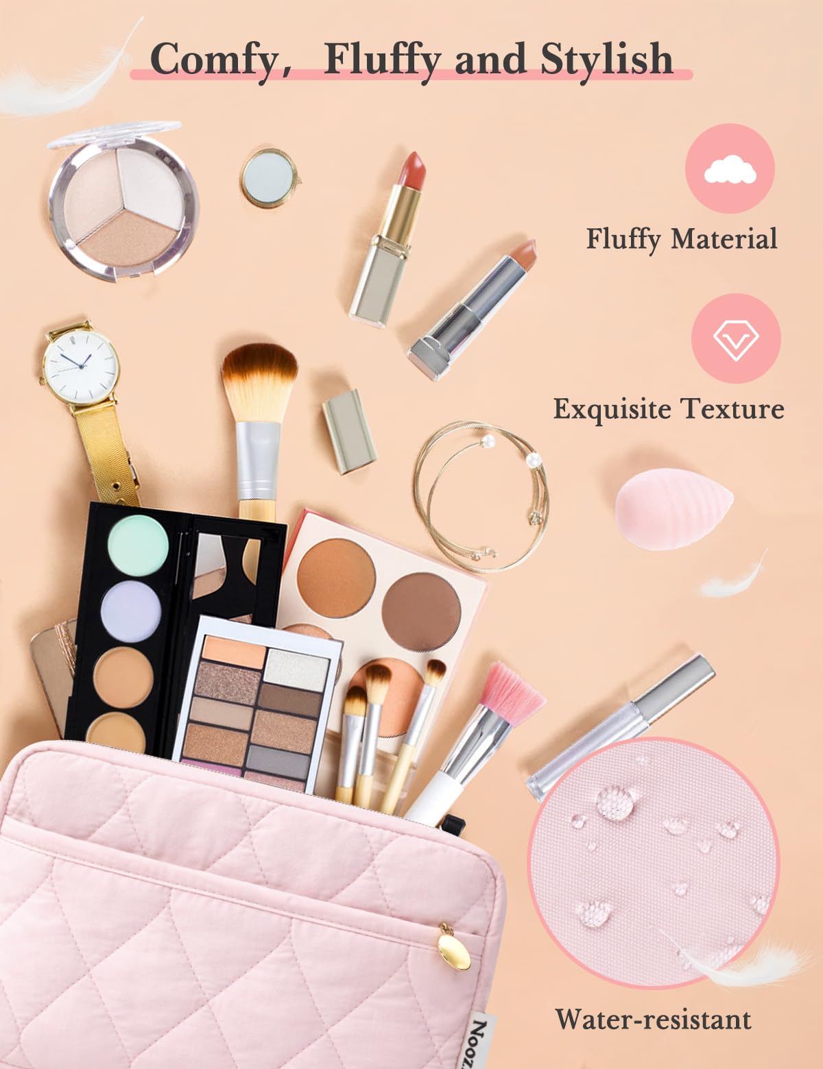 Noozion Makeup Bag side view with water-resistant feature