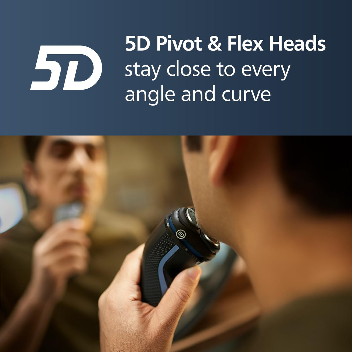 Norelco 3600 Electric Shaver head showing 5D Pivot & Flex design
