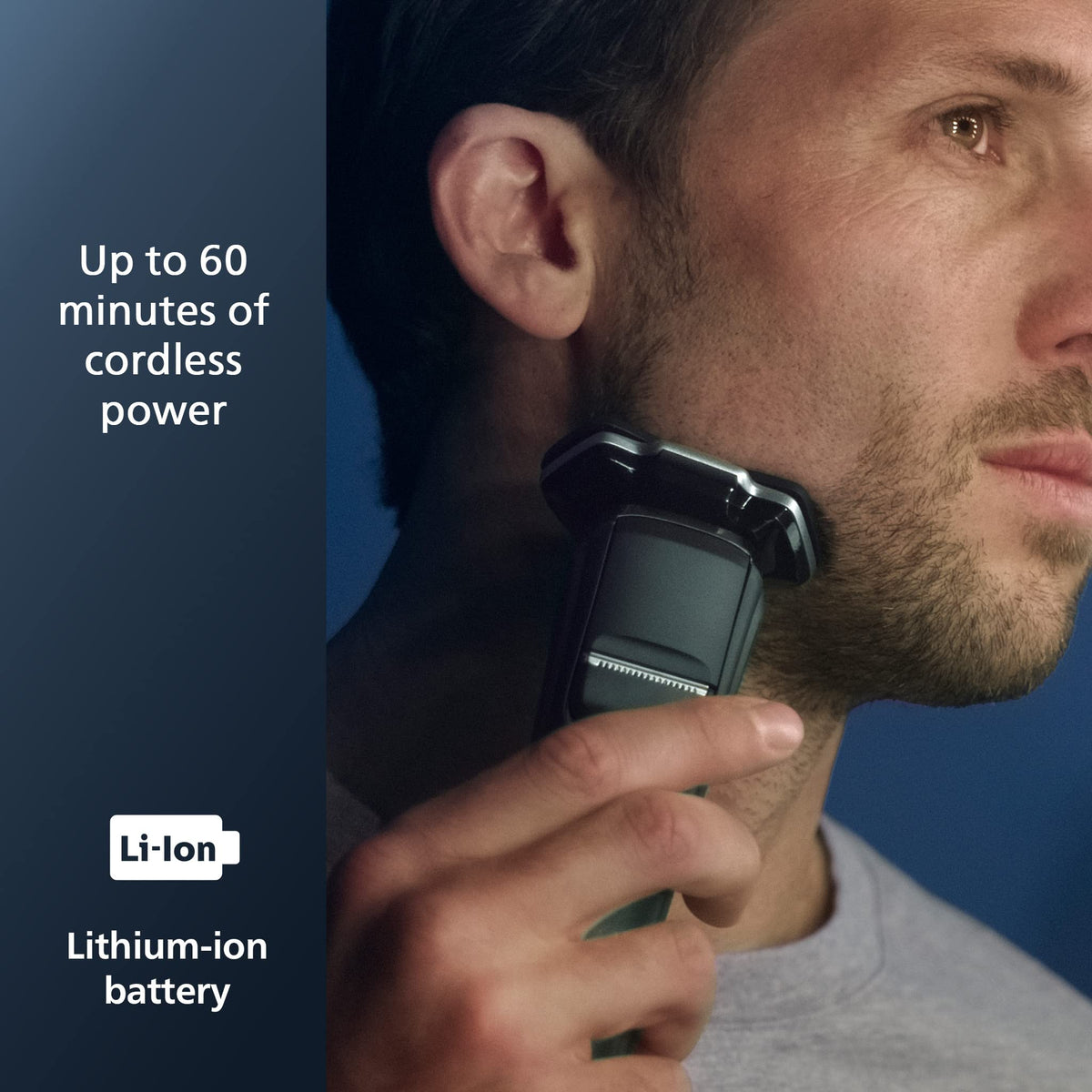 Norelco 7200 Electric Shaver in hand during use