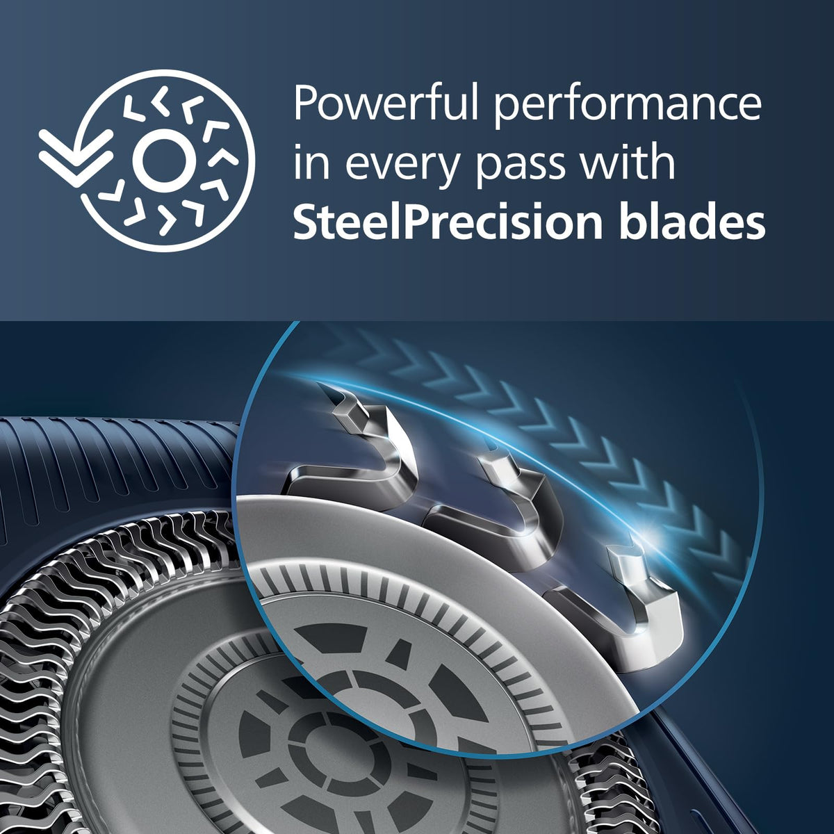 Norelco 7300 Electric Shaver close-up of SteelPrecision blades