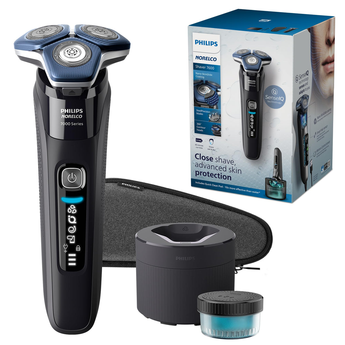 Norelco 7600 Electric Shaver front view with black finish