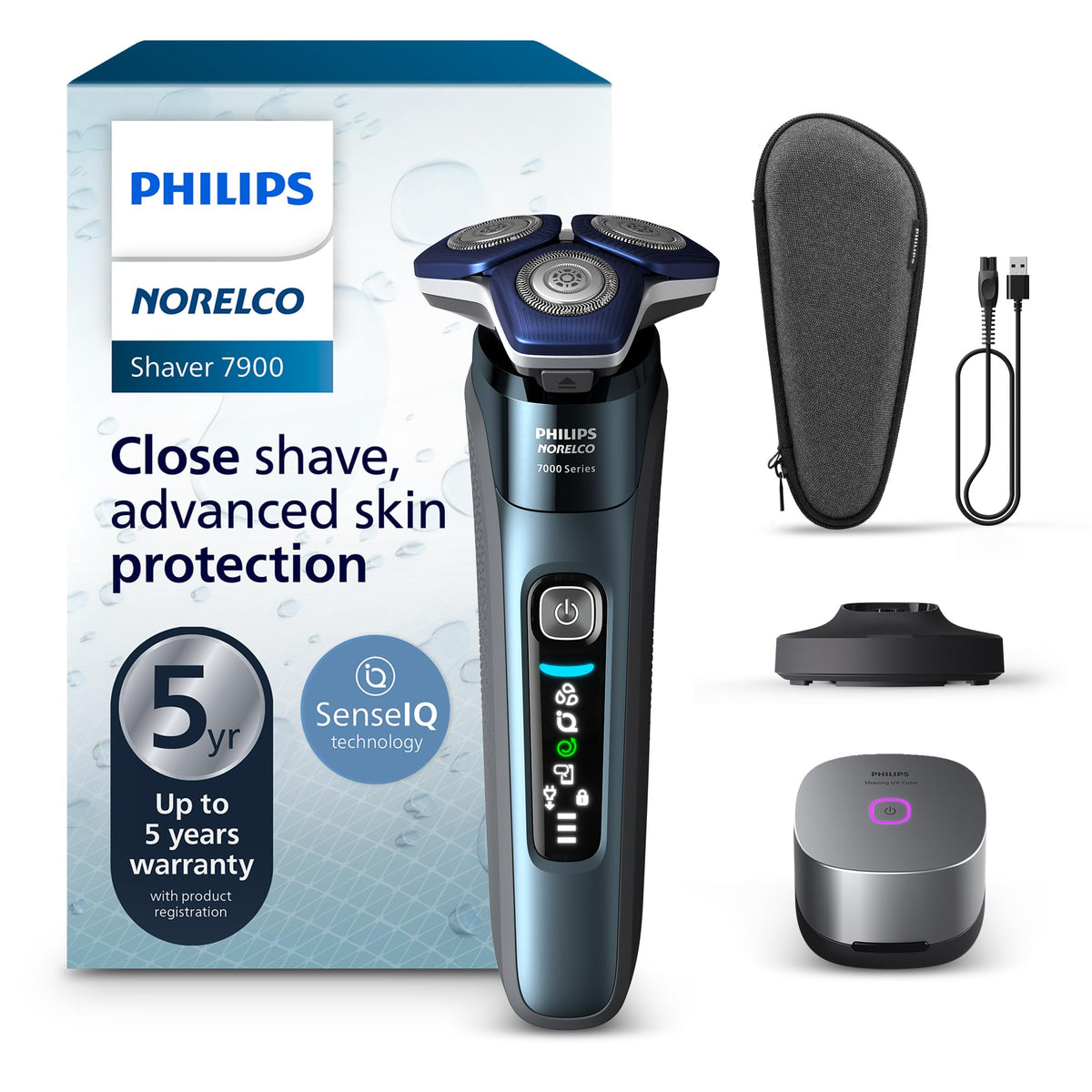 Norelco 7900 Electric Shaver front view with black finish