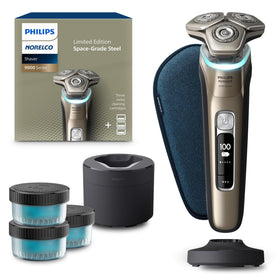 Norelco 9000 Electric Shaver front view with charging stand