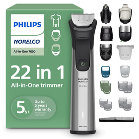 Norelco All-in-One 7000 Trimmer front view with attachments