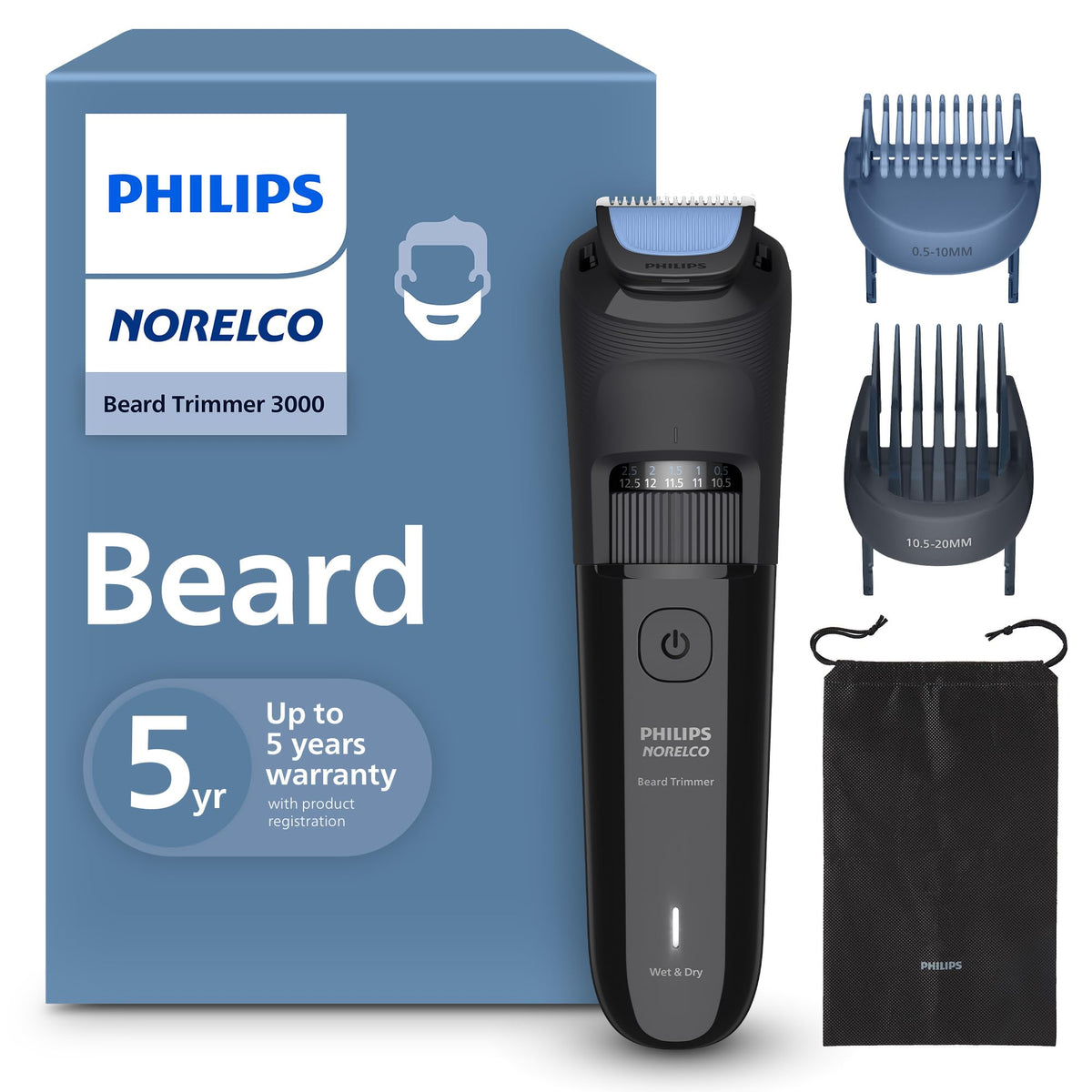Norelco Beard Trimmer 3000 front view with precision dial