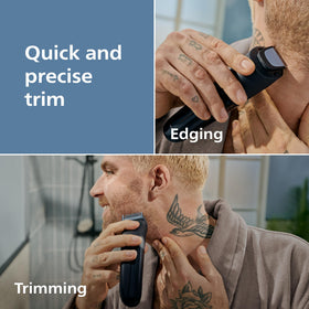 Norelco Beard Trimmer 3000 showing self-sharpening blades