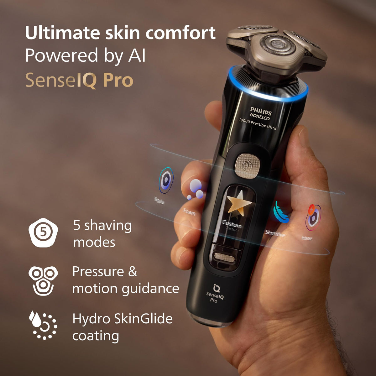 Norelco i9000 Prestige Electric Shaver close-up of NanoTech Precision blades
