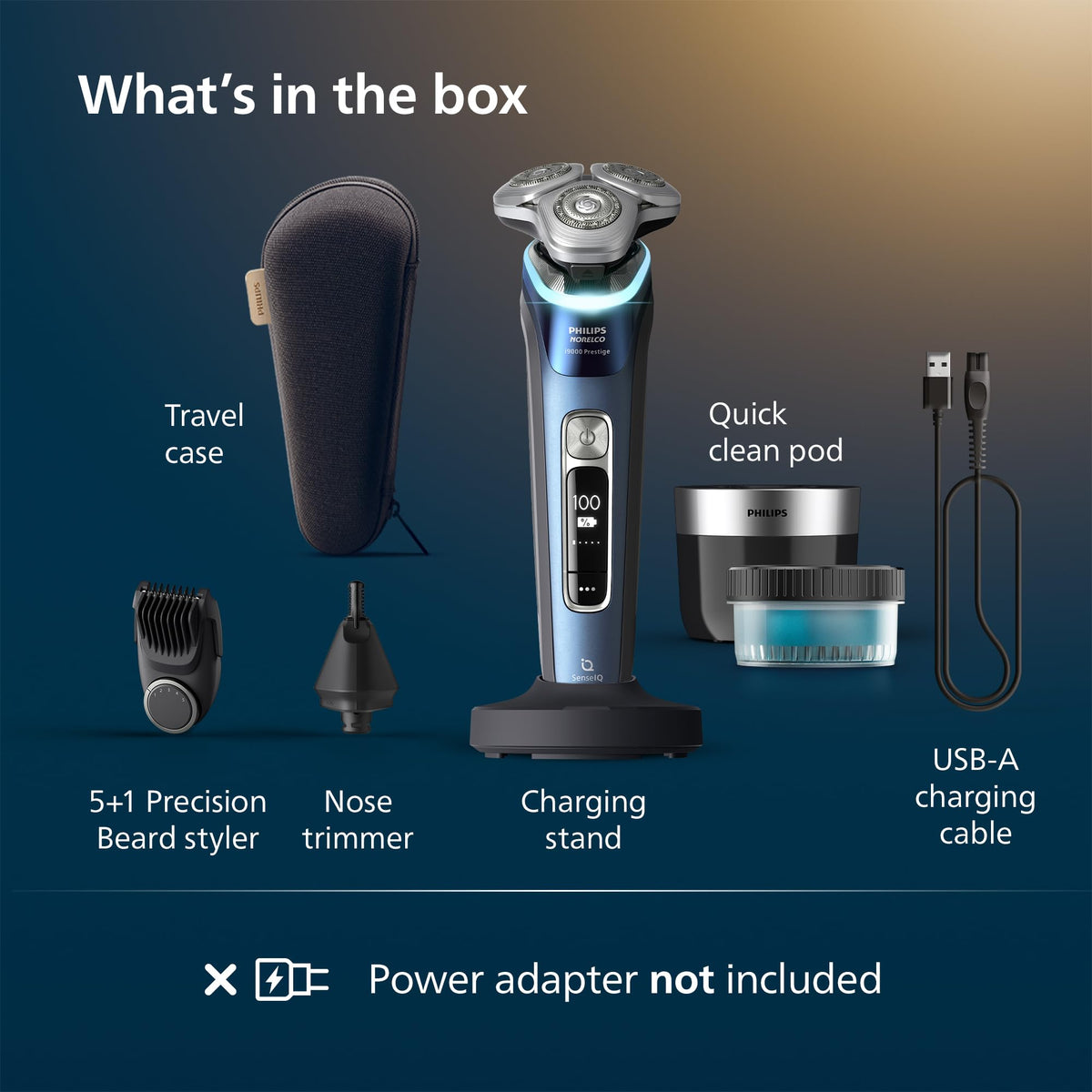 Norelco i9000 Prestige Electric Shaver displaying Bluetooth connectivity feature