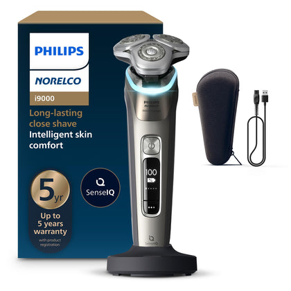 Norelco i9000 Prestige Electric Shaver front view in Gold Oyster
