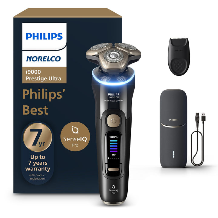 Norelco i9000 Prestige Electric Shaver front view in Ink Black