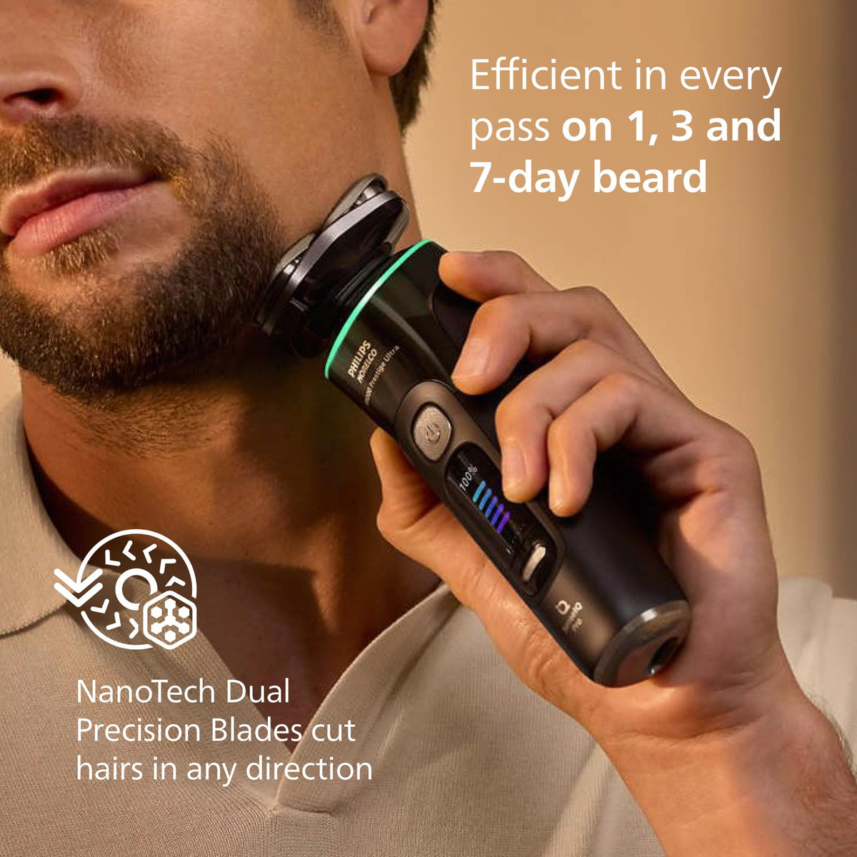 Norelco i9000 Prestige Electric Shaver showcasing custom colour display