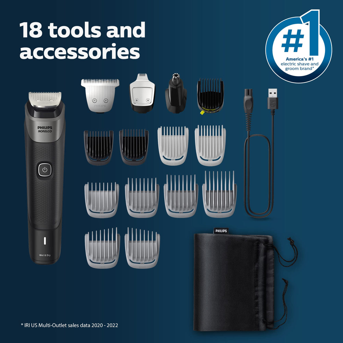 Norelco Multigroom 5000 Series grooming kit accessories