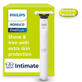 Norelco OneBlade Intimate Trimmer front view with SkinProtect blade