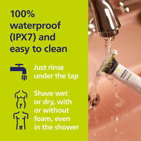 Norelco OneBlade Skin Protect Replacement Blades with water running for cleaning