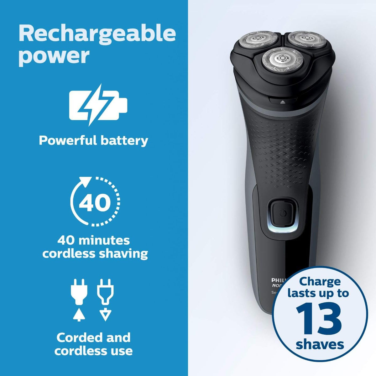 Norelco Shaver 2300 with cleaning feature highlighted
