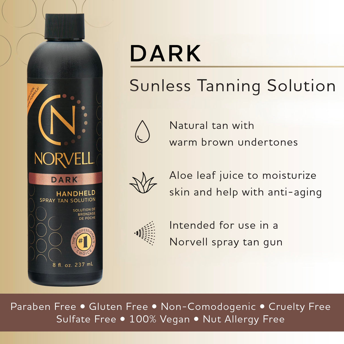 Norvell spray tan bottle back view showing ingredients