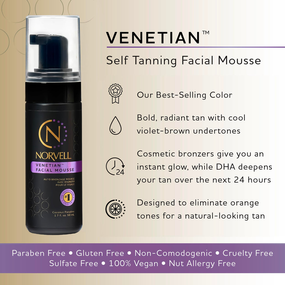 Norvell Venetian Sunless Facial Self Tanner Mousse 1.7 fl oz back view