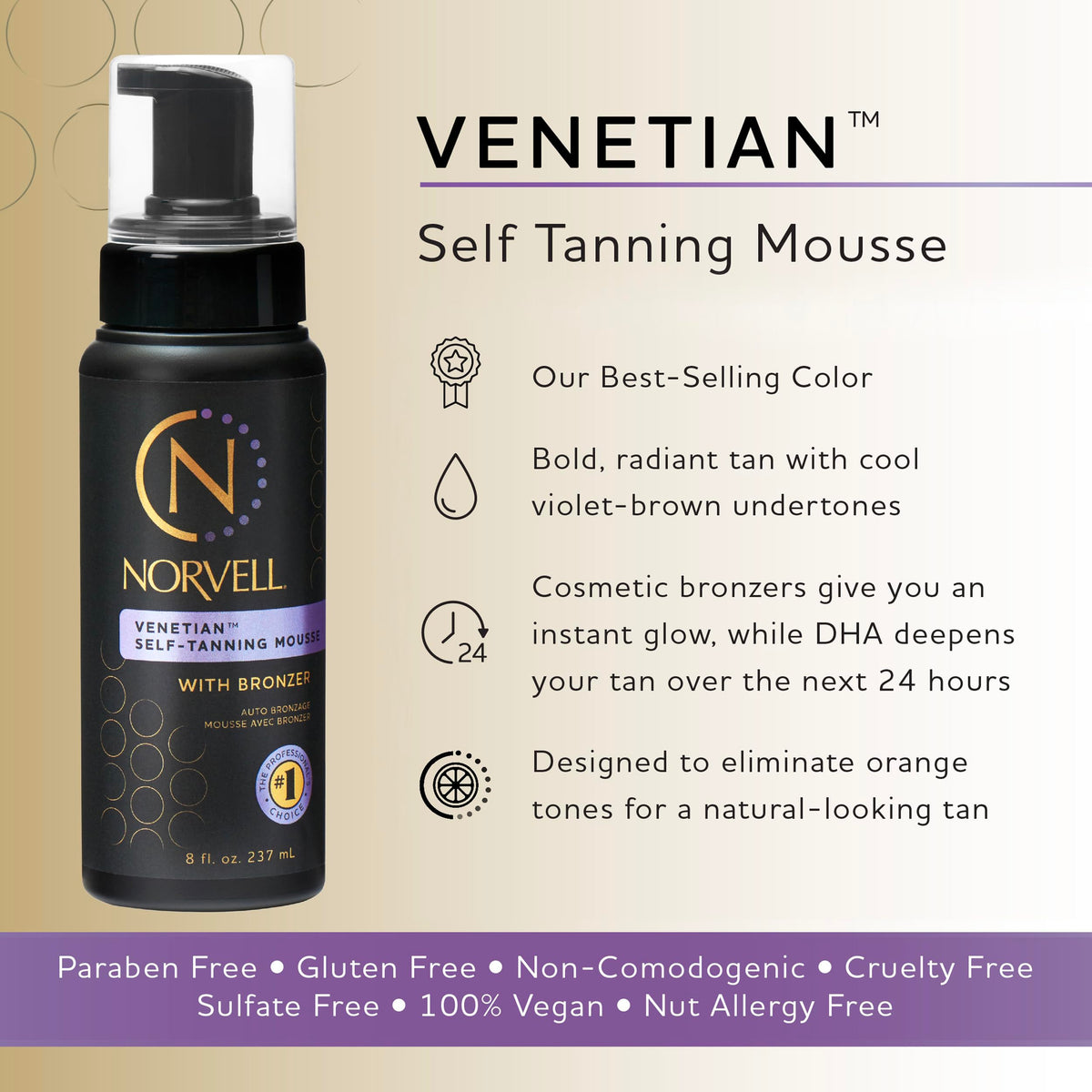 Norvell Venetian Sunless Tanner Mousse bottle side view