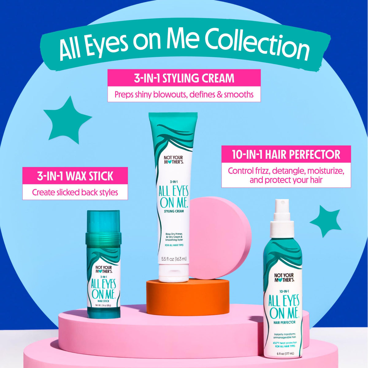 Not Your Mother's All Eyes On Me 3-in-1 Hair Styling Cream on a vanity