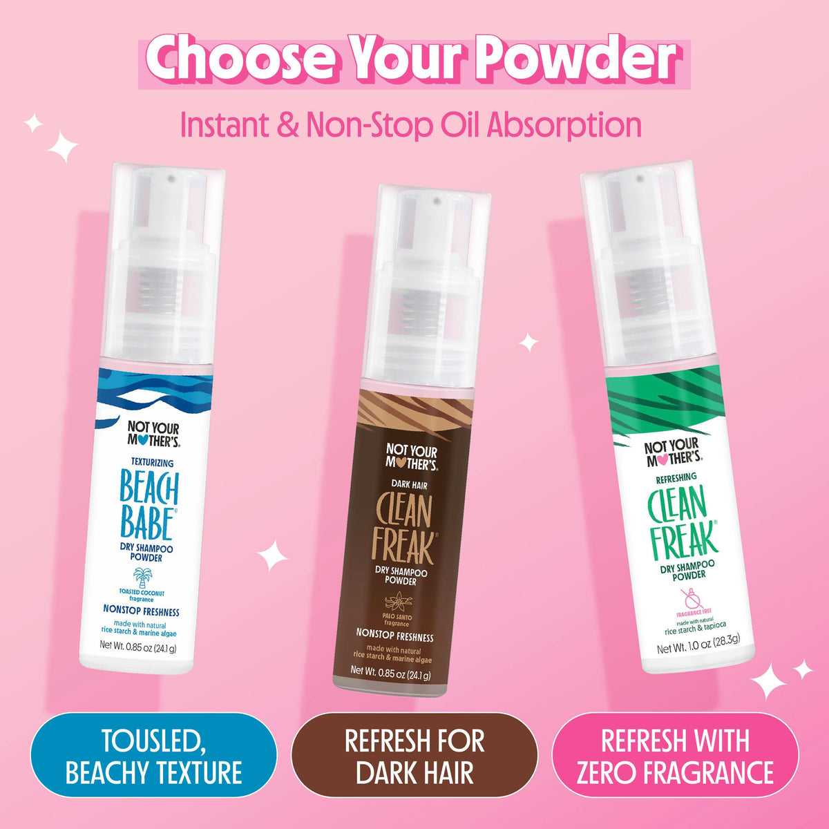Not Your Mother's Clean Freak Dry Shampoo Powder 2 Pack on a bathroom counter