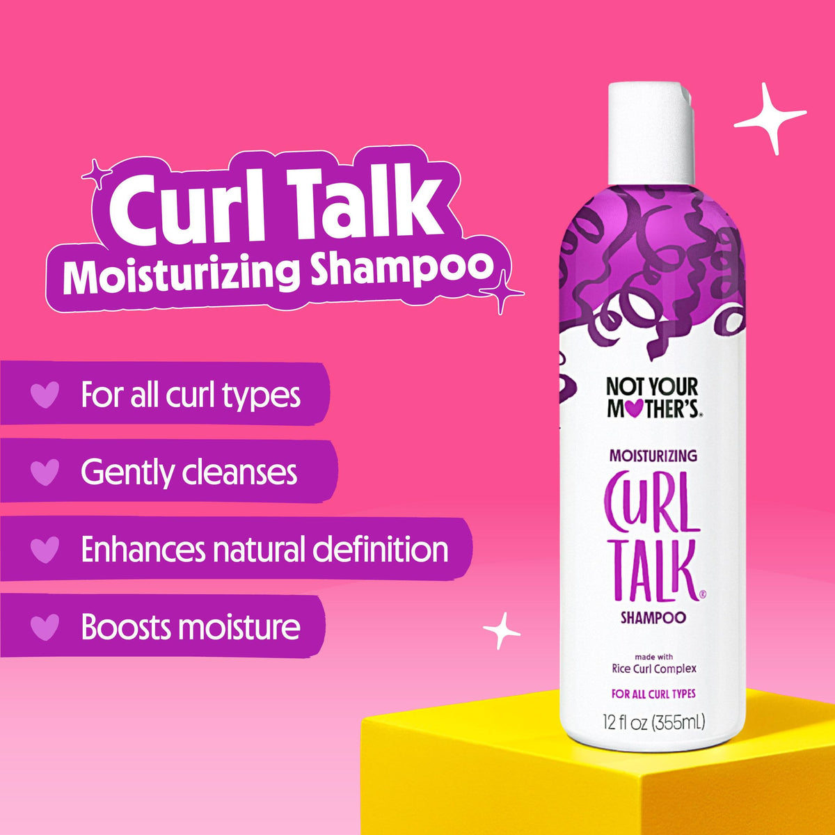 Not Your Mother's Curl Talk Shampoo and Conditioner set on a bathroom shelf