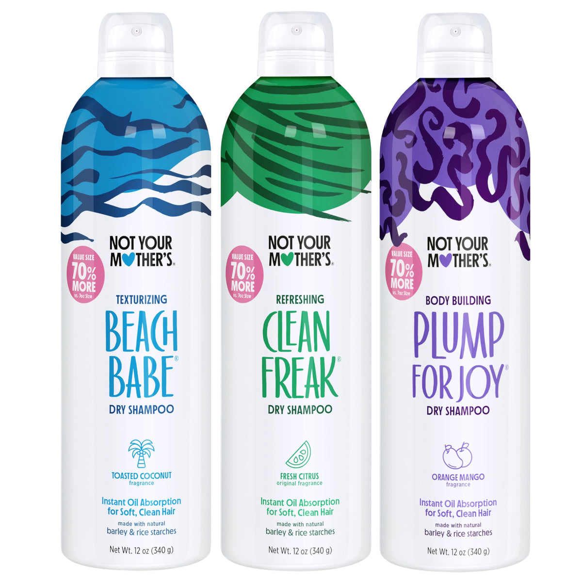 Not Your Mother's Dry Shampoo Trio front view with three cans