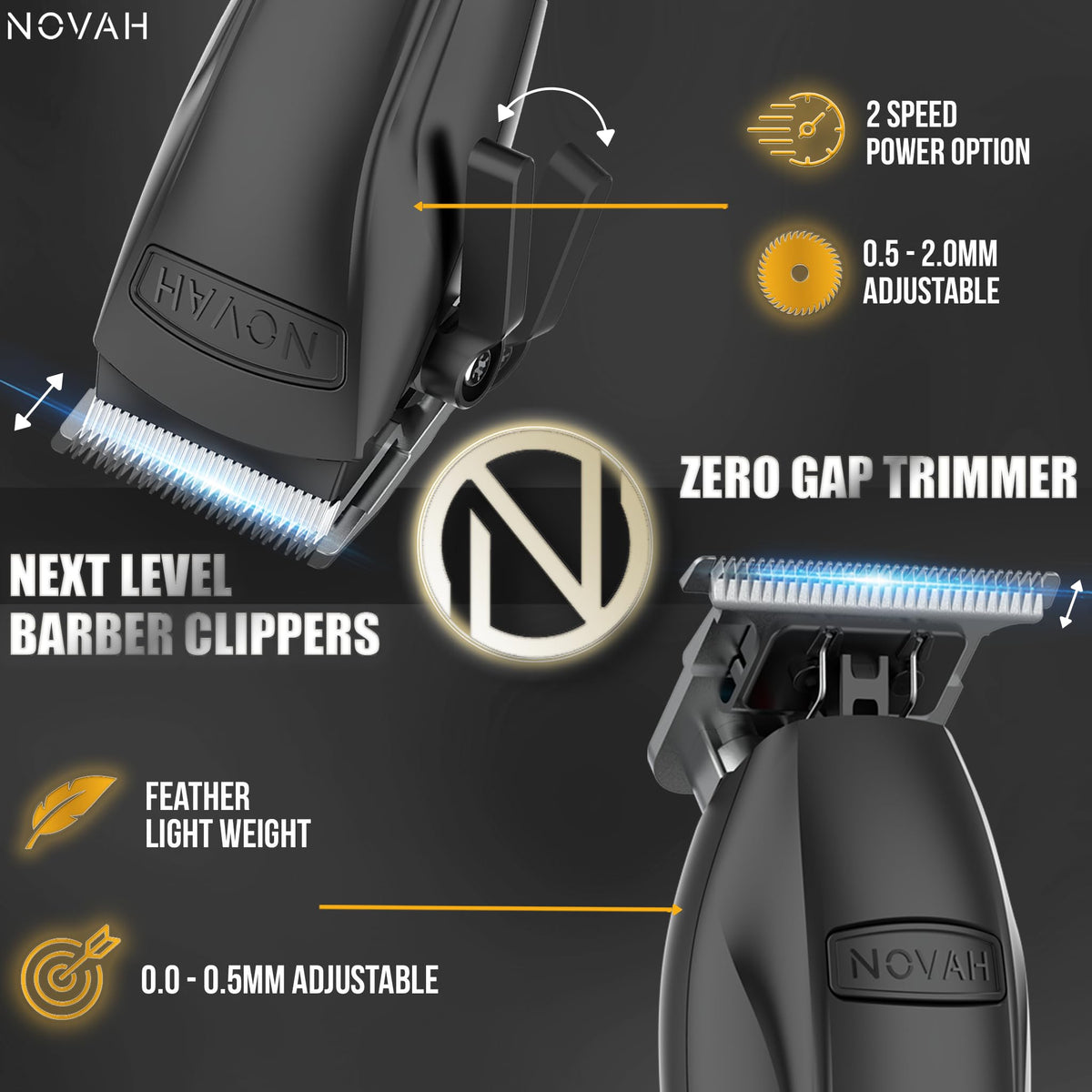 NOVAH Grooming cordless hair clipper with guards