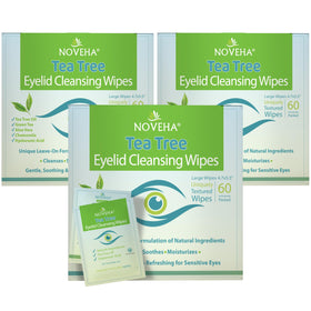 NOVEHA 180PCs Tea Tree Oil Eyelid & Lash Wipes packaging front view