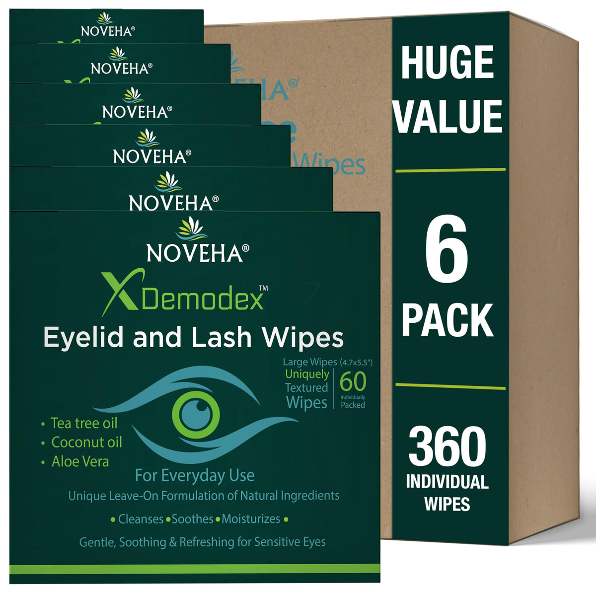 NOVEHA 360PCs Eyelid & Lash Wipes box front view