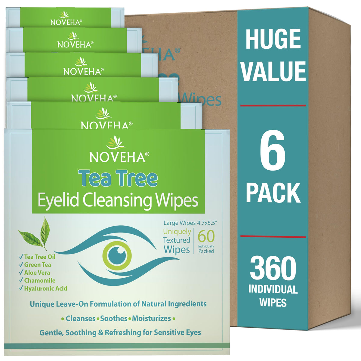 NOVEHA 360PCs Eyelid & Lash Wipes packaging front view