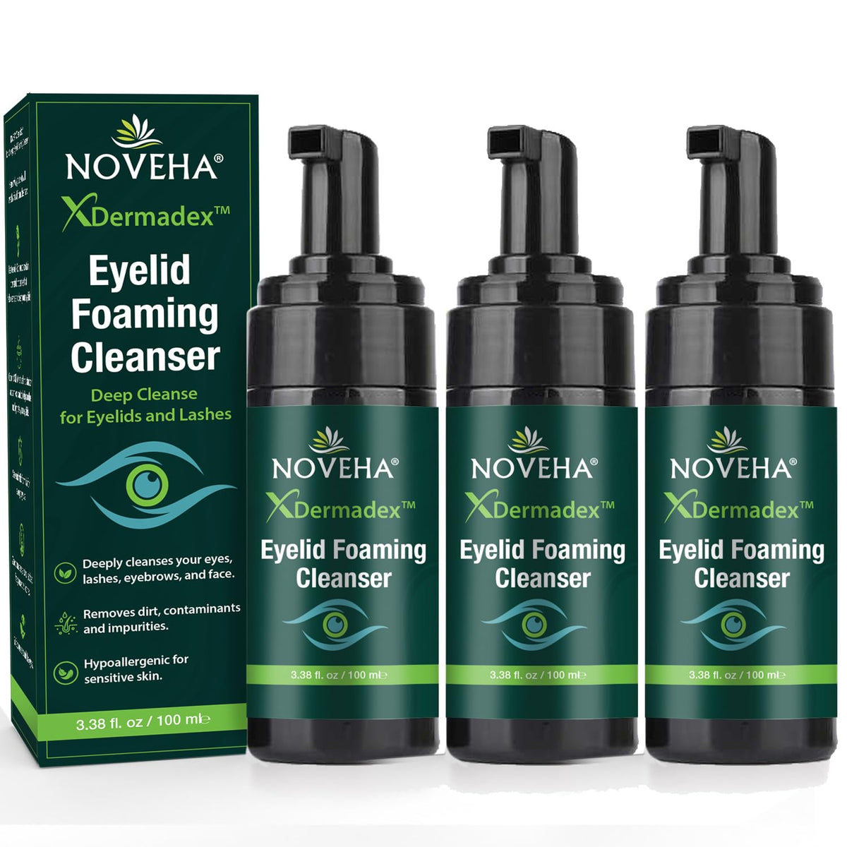 NOVEHA Extra Strength Tea Tree Eyelid & Face Foaming Cleanser front view