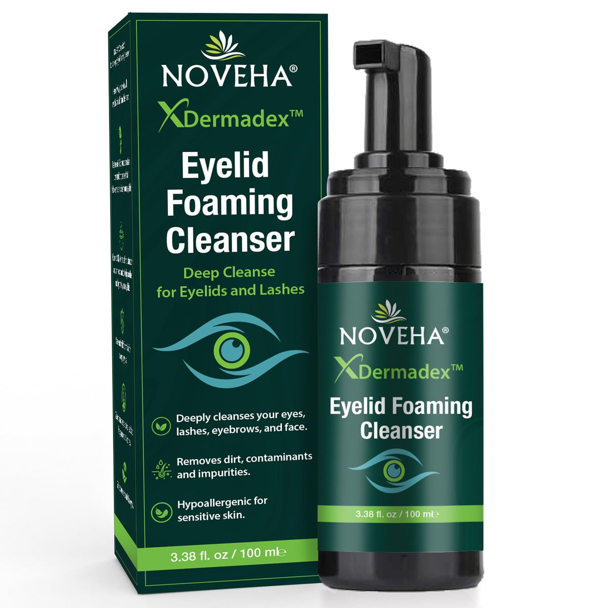 NOVEHA Extra Strength Tea Tree Eyelid & Face Foaming Cleanser front view