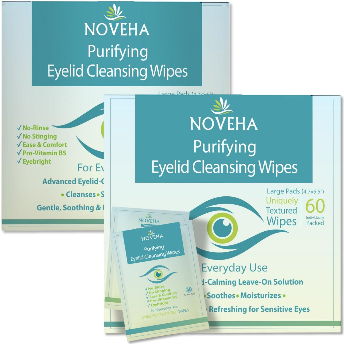 NOVEHA Eyelid & Lash Wipes 120PCs packaging front view