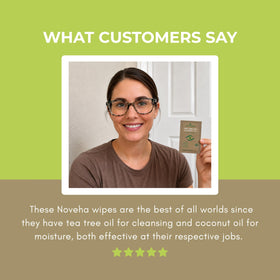 NOVEHA Eyelid & Lash Wipes displayed on a bathroom counter
