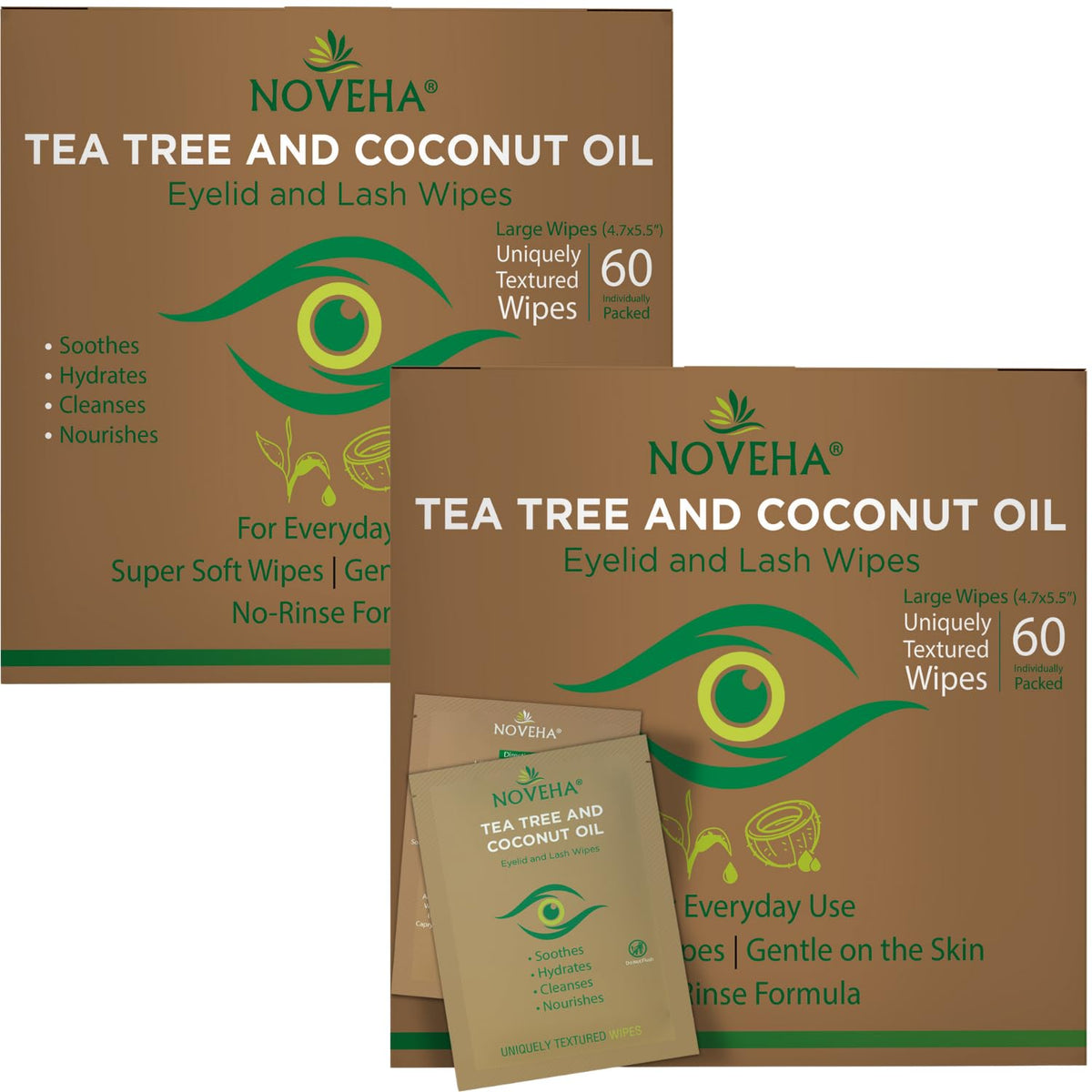 NOVEHA Eyelid & Lash Wipes front view with packaging