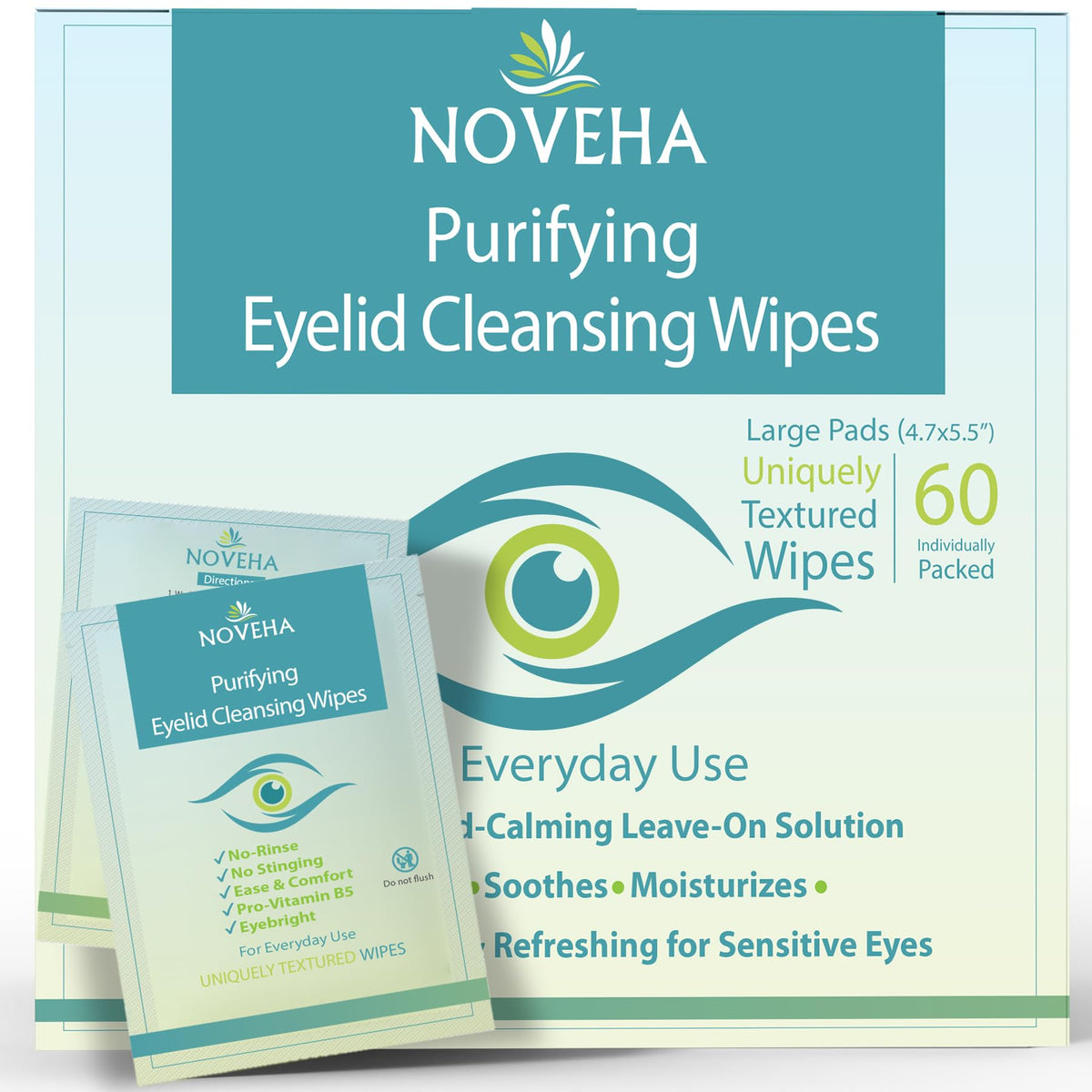 NOVEHA Eyelid & Lash Wipes packaging front view