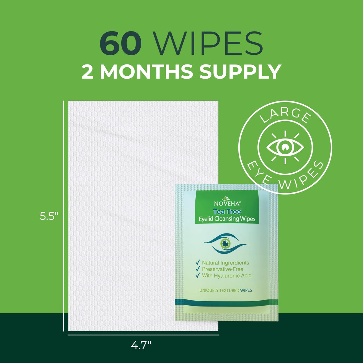 NOVEHA Eyelid & Lash Wipes stacked on a bathroom counter
