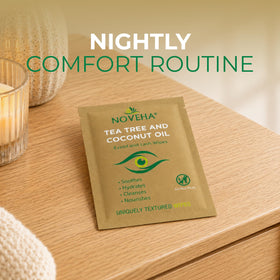 NOVEHA Eyelid & Lash Wipes with a natural background