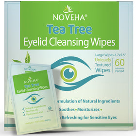 NOVEHA Tea Tree Oil Eyelid & Lash Wipes 60PCs packaging front view