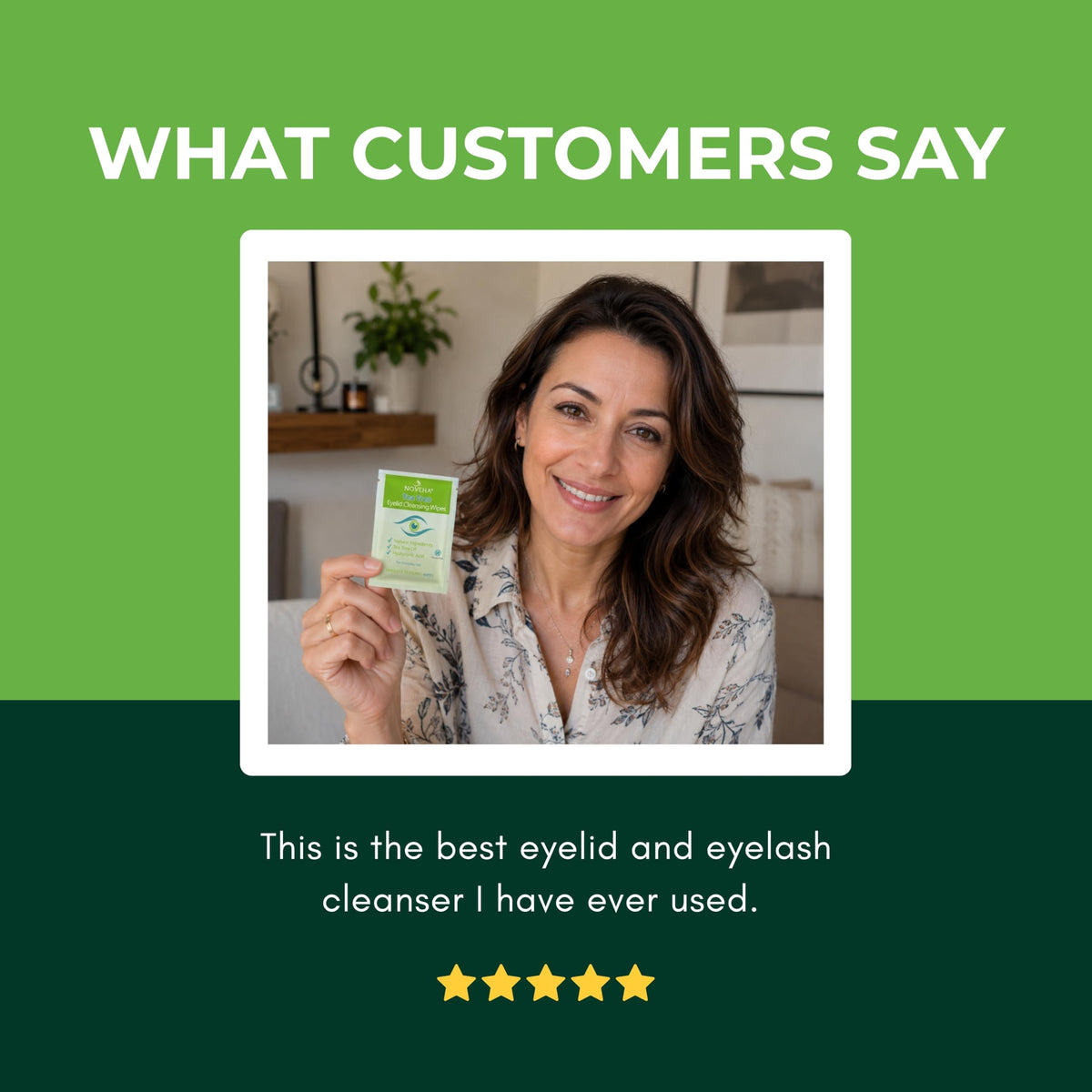 NOVEHA Tea Tree Oil Eyelid & Lash Wipes showing texture of the wipe