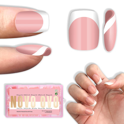 NOVO OVO Baby Pink Short Square Round French Tip Nail Tips front view