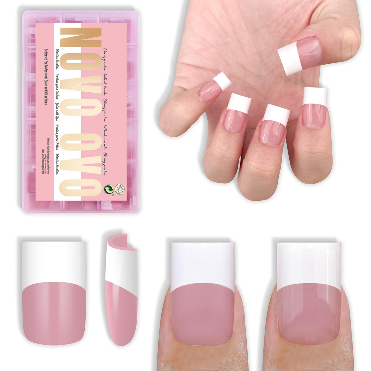 NOVO OVO BERRY PINK French Tip nails front view